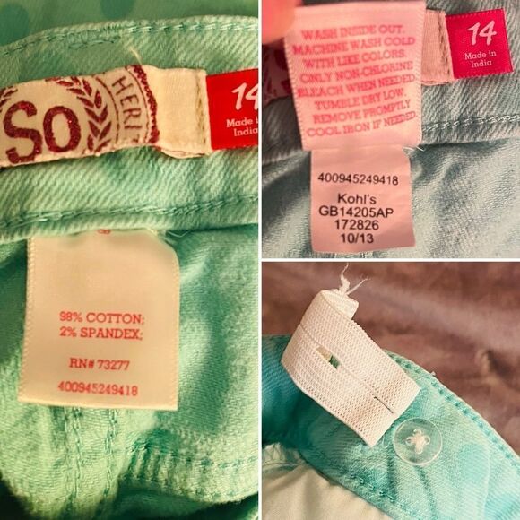 SO Polka Dot Bermuda Jean Shorts Mint Green Cotton Blend Girls 14 - Picture 5 of 7